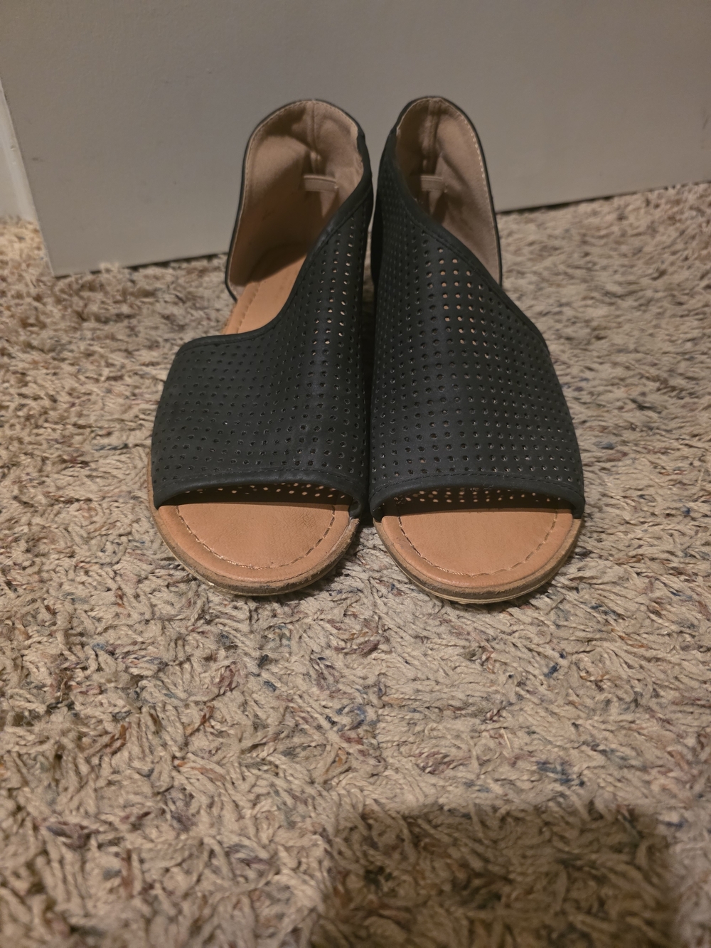 Catherine Malandrino Black Perforated Open-Toe Slingback Sandals